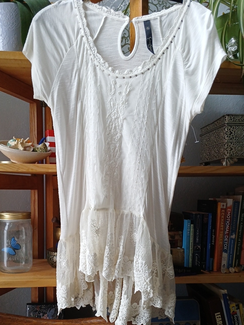 Jessica Simpson Ivory Lace-Paneled Tunic Top